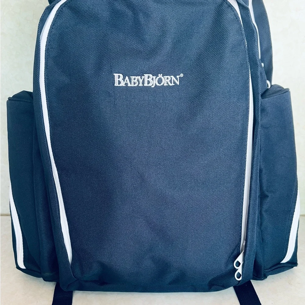 Baby Bjorn Navy Blue diaper and two bottle baby backpack.